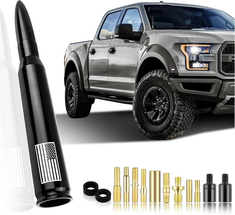 Turcee Car Bullet Antenna,Truck Exterior Decoration Accessories Car Vehicle Replacement Antenna Conpatible with Ford F150 RAM 1500 GMC Heavy Duty Pickup Trucks Accessories (New Upgrade Black-U.S. Flag)… - Image 1